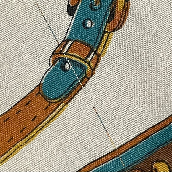 Vintage Fernand Aubry Paris Scarf Equestrian Design Blue Cream Red Tan Gold 30” - Picture 11 of 15